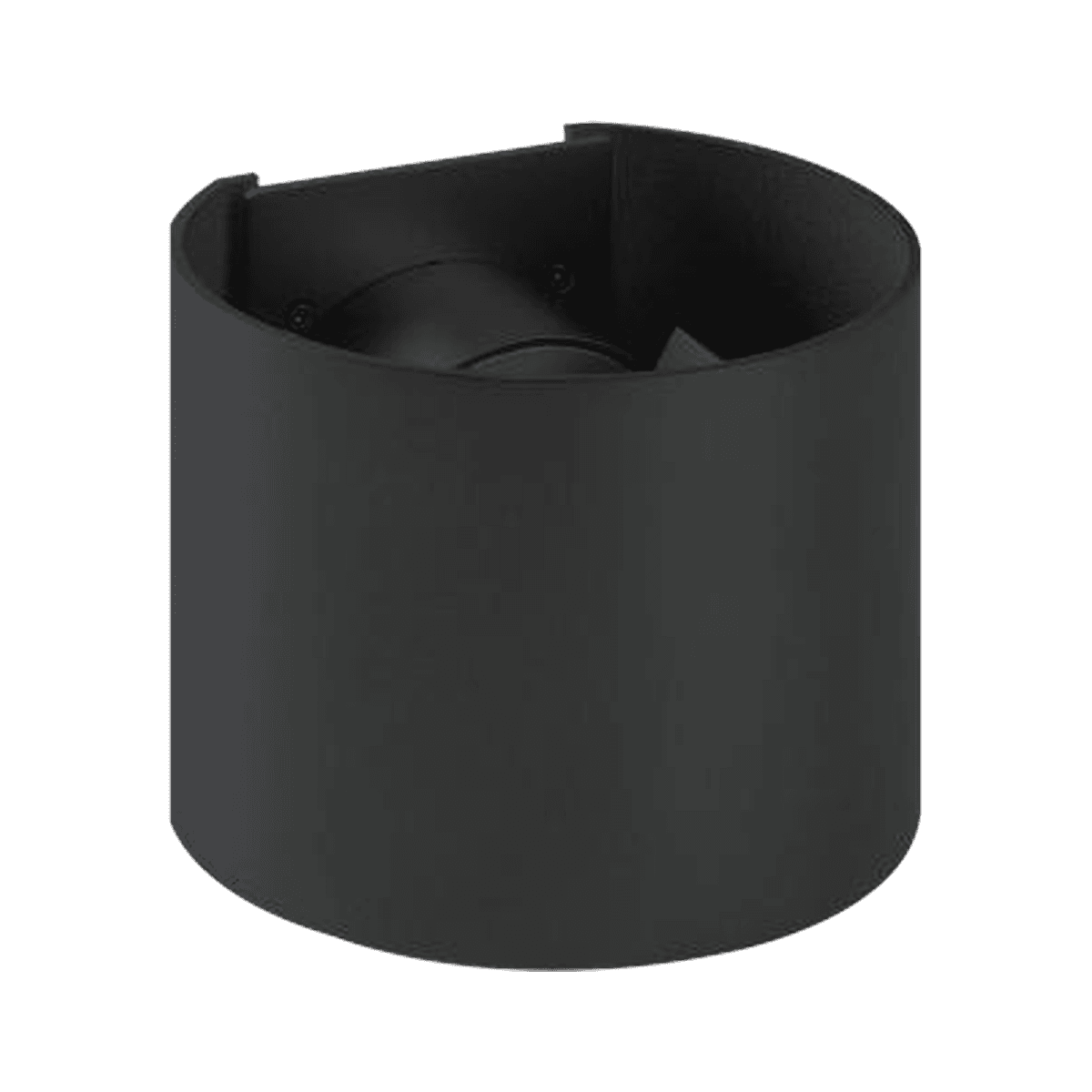 Round Up and Down Wall Light, a black half cylinder flat to the wall, seen at an angle