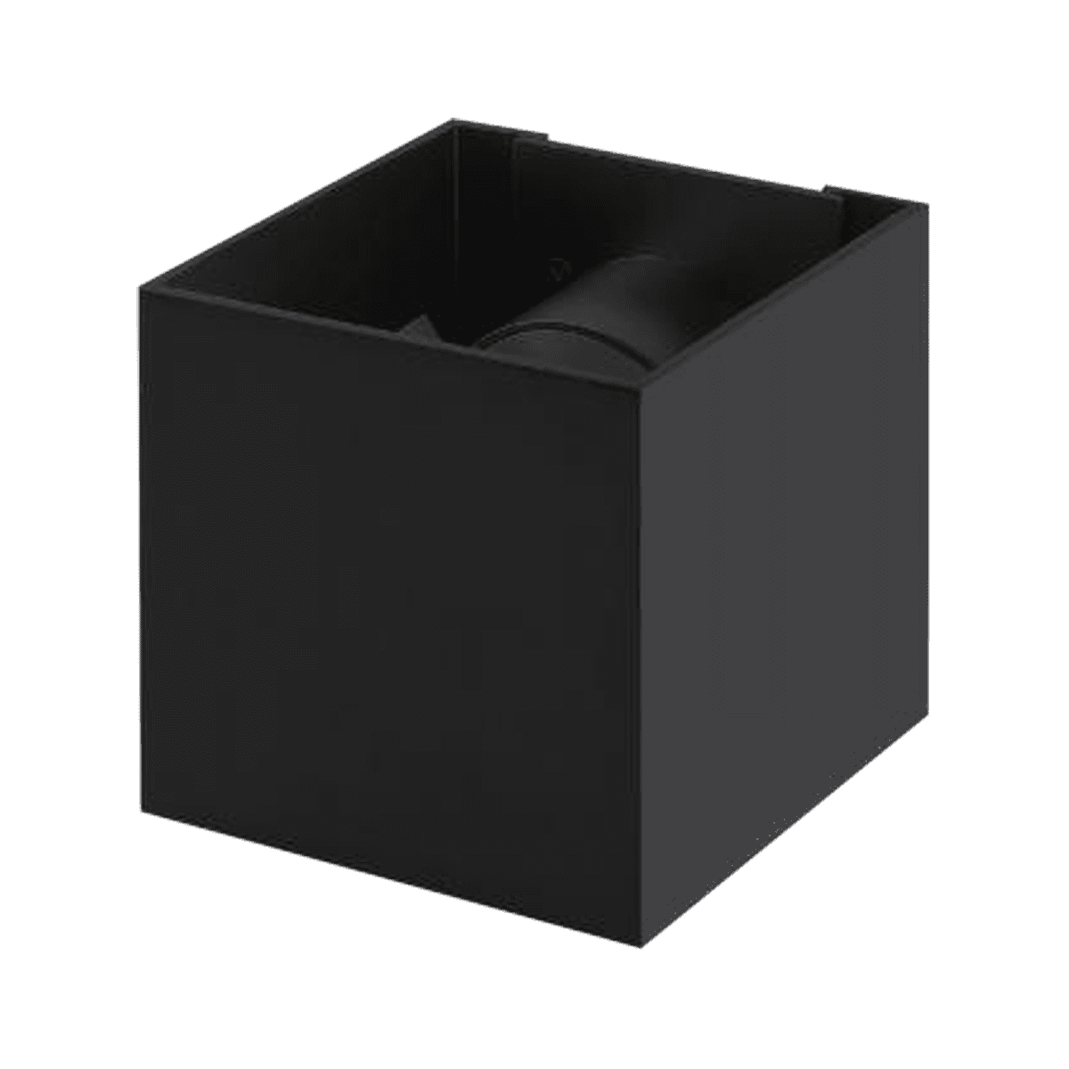 Square Up and Down Wall Light, a black cube seen at an angle