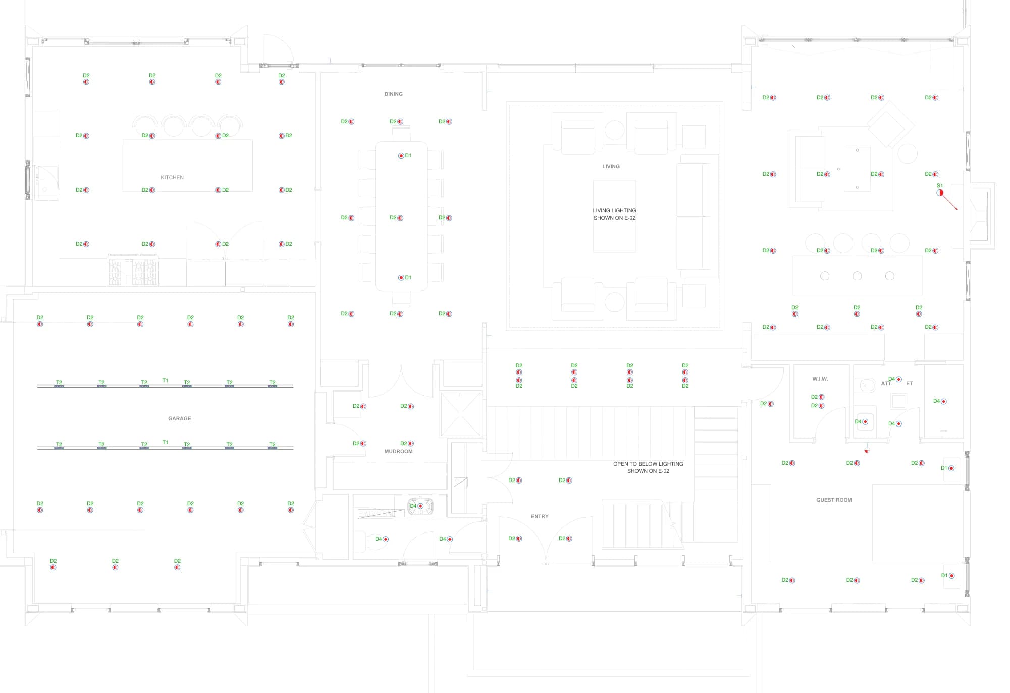 First floor, lighting layout with every fixture placed and tagged