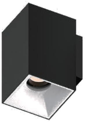 Square H125 Adjustable Wall Sconce, black square body with white reflector, seen from below at an angle