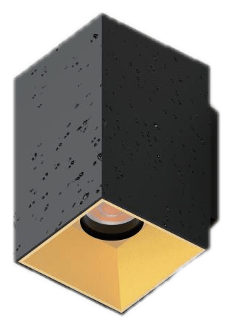 Square H125 IP65 Wall Sconce, black square body with gold reflector, shown wet with water droplets on the body