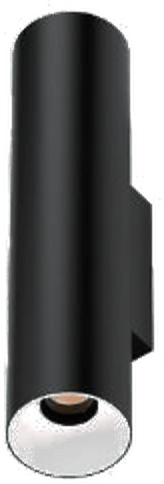 Round H325 Adjustable Wall Sconce, tall black cylinder body with white reflector, seen from below at an angle