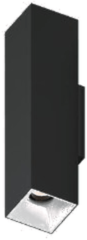 Square H325 Adjustable Wall Sconce, tall black square body with white reflector, seen from below at an angle