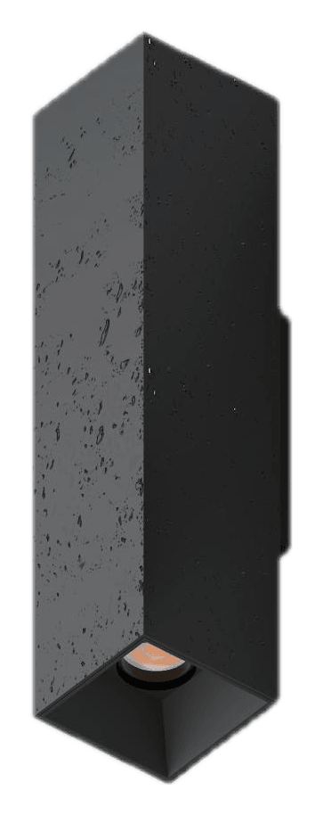 Square H325 IP65 Wall Sconce, tall black square body with black reflector, shown wet with water droplets on the body