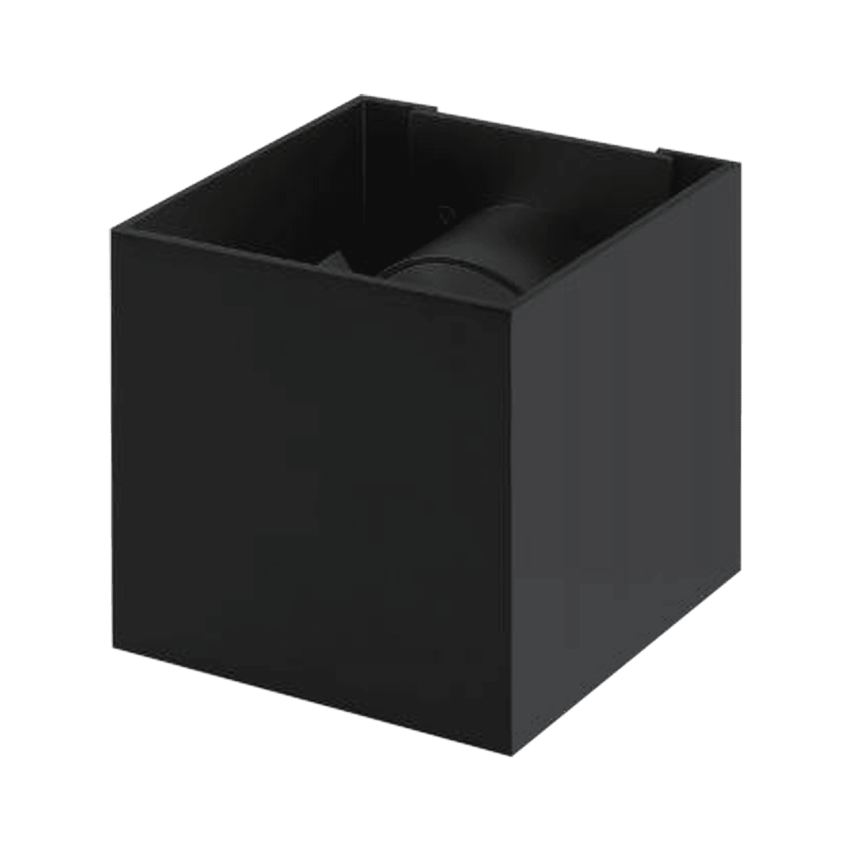 Square Up and Down Wall Light, a black cube seen at an angle