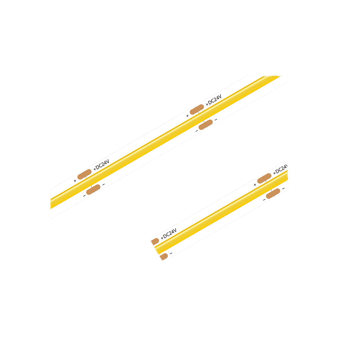 Interactive 3D model of a white reel of 10mm COB LED tape, the last wrap unwinding in a soft curl with its yellow phosphor line facing out