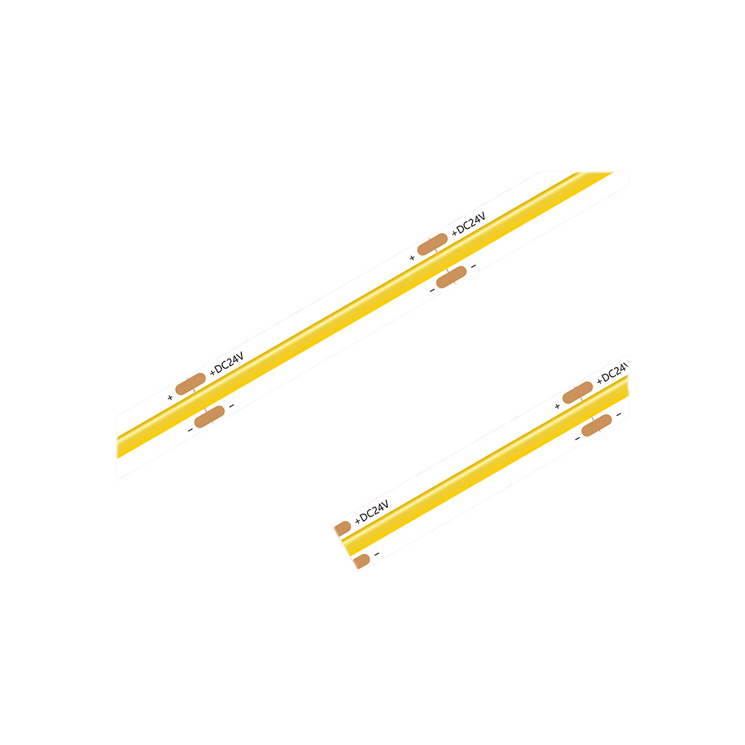 An 8mm high-density COB LED tape shown against a plain background, the unbroken phosphor line covering the full width of the strip