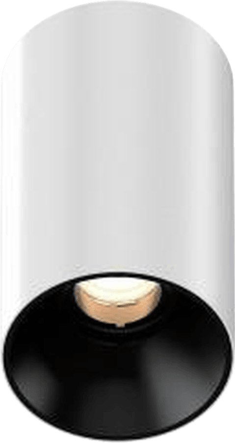 3 Inch Surface Mounted Round Adjustable Downlight, white cylinder body with black reflector, seen from below at an angle