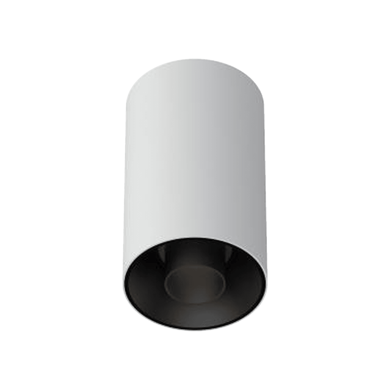 3 Inch Surface Mounted Round Adjustable Low Glare Spotlight, white cylinder body with a small deep black aperture, seen from below at an angle