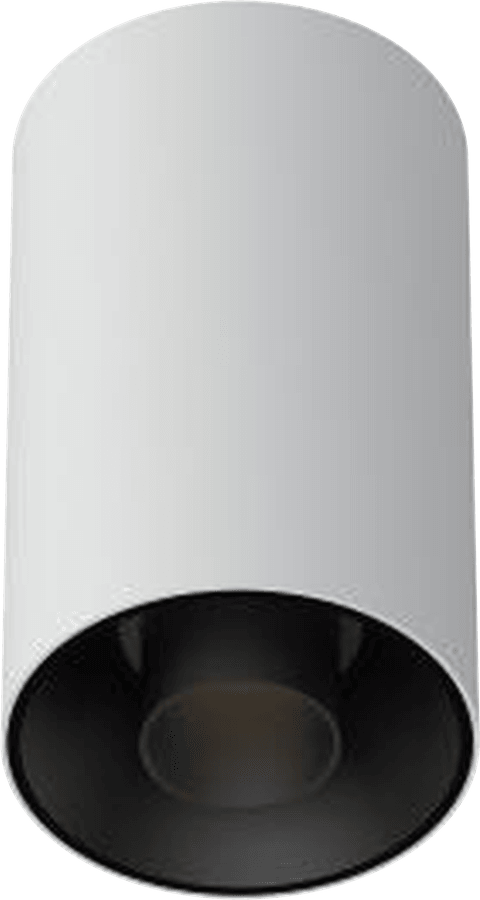 3 Inch Surface Mounted Round Adjustable Low Glare Spotlight, white cylinder body with a small deep black aperture, seen from below at an angle