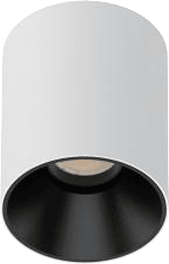 3 Inch Surface Mounted Round Fixed IP65 Downlight, short white cylinder body with black reflector, seen from below at an angle