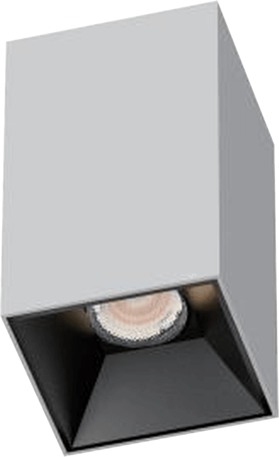 3 Inch Surface Mounted Square Fixed IP44 Downlight, white square body with black reflector, seen from below at an angle