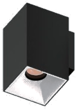 Square H125 IP65 Wall Sconce, black square body with white reflector, seen from below at an angle