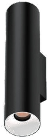 Round H325 IP65 Wall Sconce, tall black cylinder body with white reflector, seen from below at an angle
