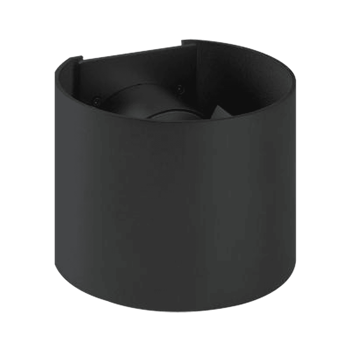 Round Up and Down Wall Light, a black half cylinder flat to the wall, seen at an angle