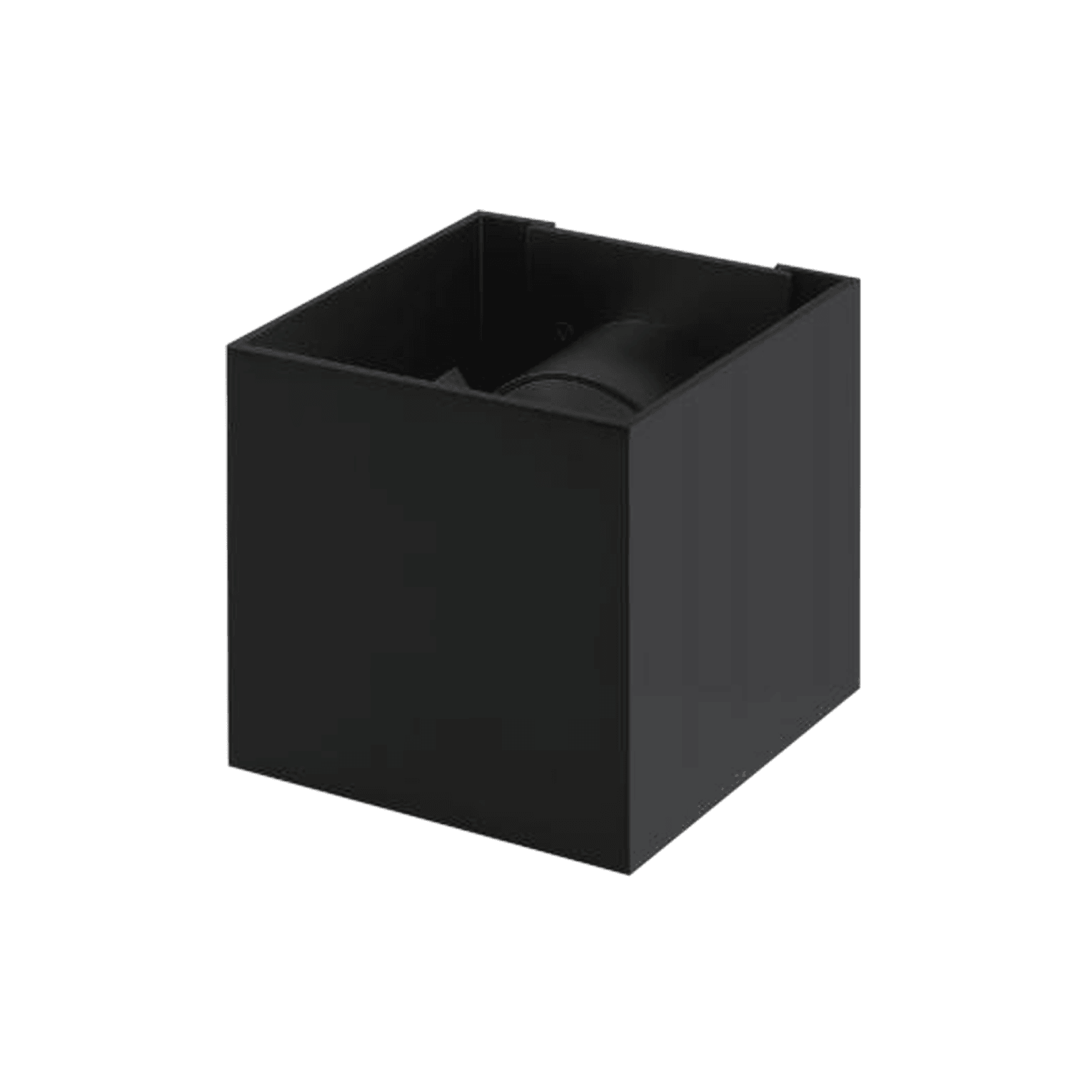 Square Up and Down Wall Light, a black cube seen at an angle