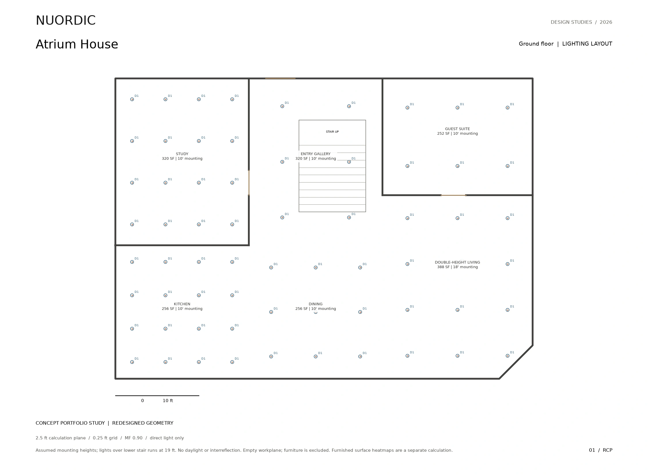 Atrium House, Ground floor: revised concept lighting layout.