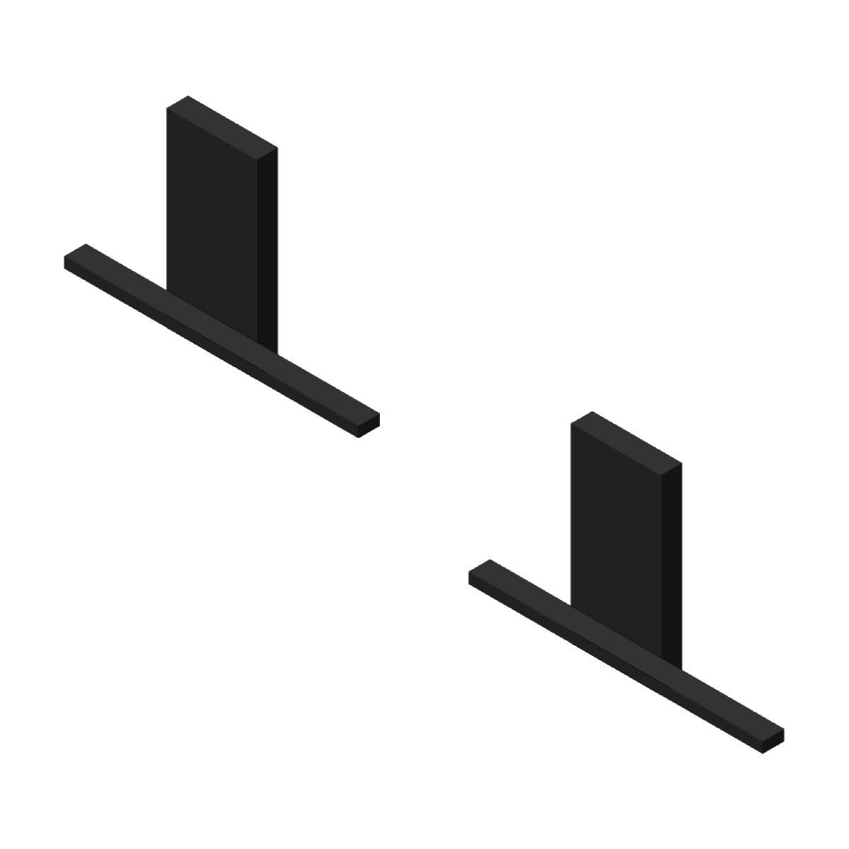 Illustration of a pair of black end caps for 19mm recessed trimless magnetic track