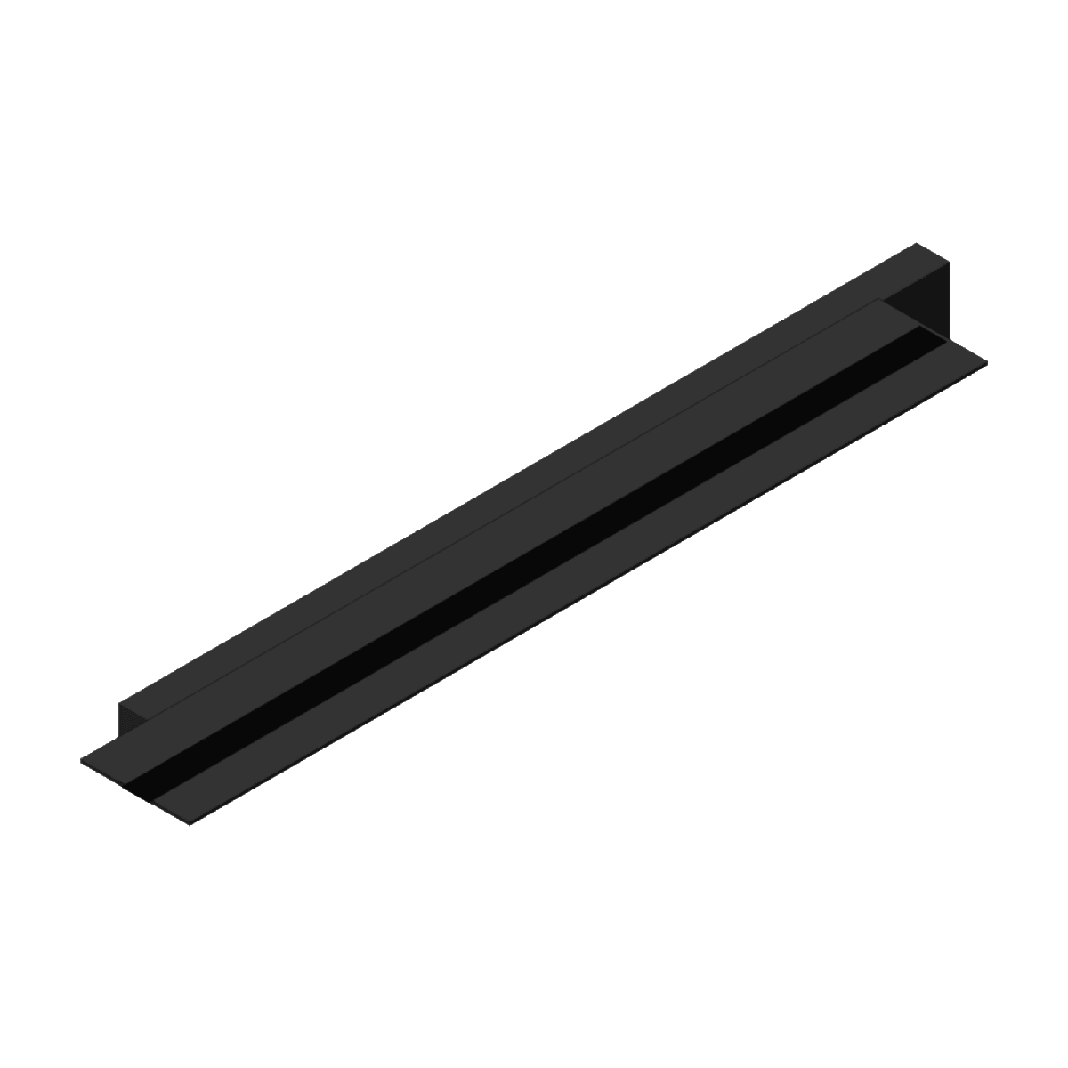 Illustration of the black 19mm recessed trimless magnetic track profile with its plaster flanges