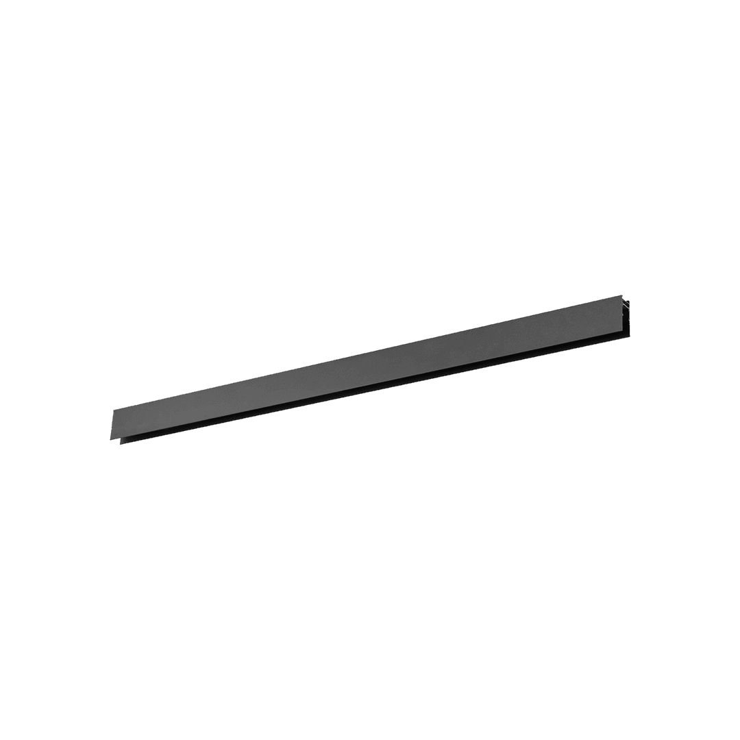 Interactive 3D model of a surface-mounted 1.5 inch magnetic track carrying a halo ring, a folding multi-lens bar, a linear diffuser, a round spot and a twin cylinder spot
