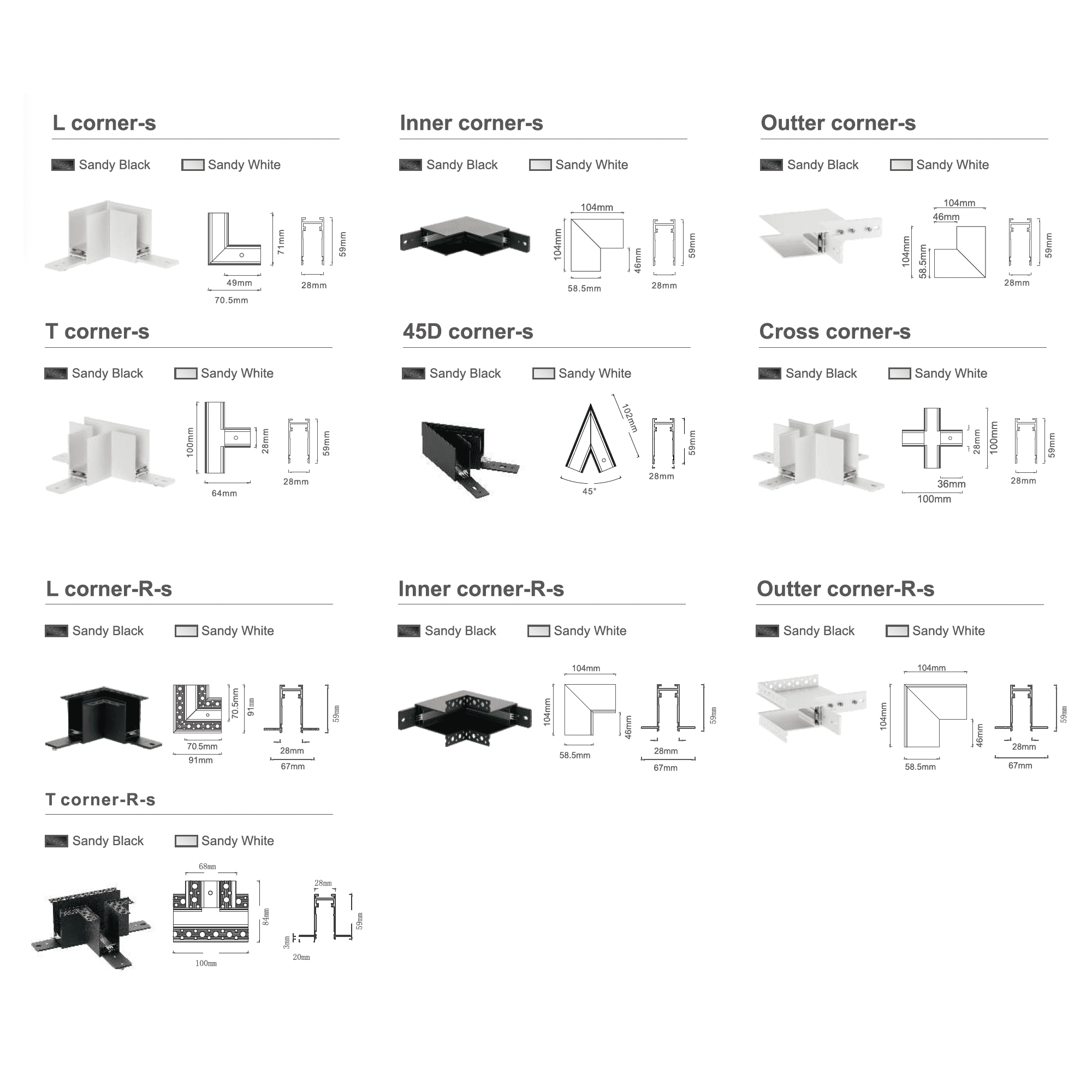 Corners and Connectors - Slim Track, corner and junction pieces for nuordic slim magnetic track