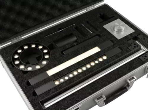 Nuordic LED lighting sample kit with linear lights, spot modules, and accessories in a carry case