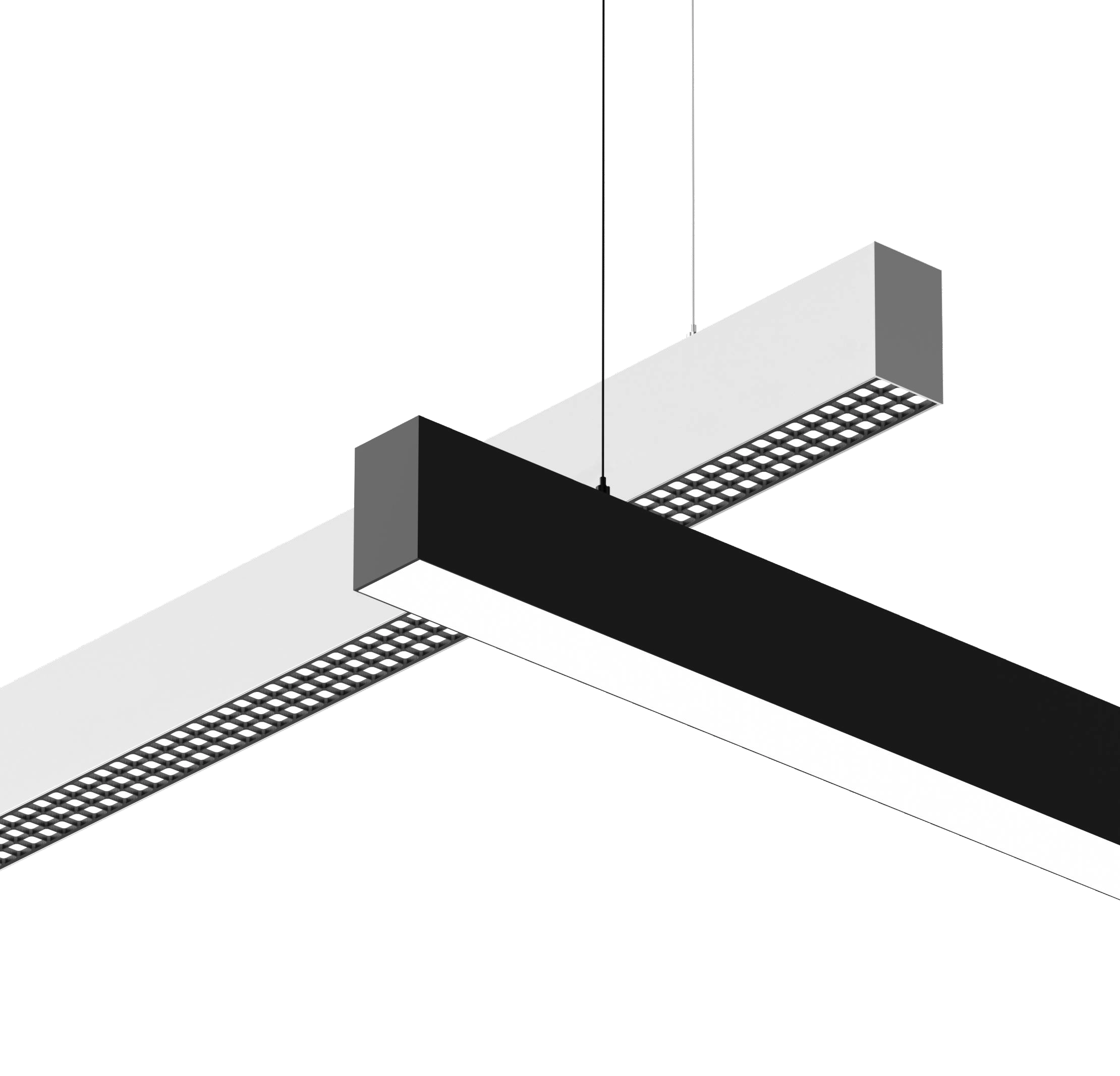 Suspended linear LED light with low-glare grille optic
